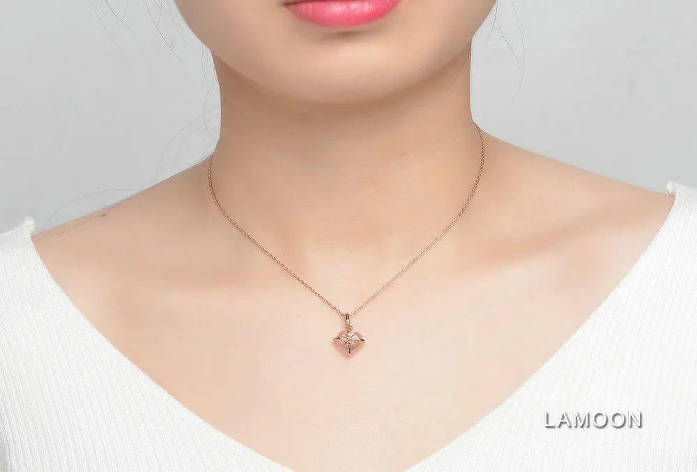 Lamoon сердце 9x10 мм 100% натуральный камень розовый кварц цепи цепочки и ожерелья 925 пробы серебряные ювелирные изделия Позолоченные LMNI016