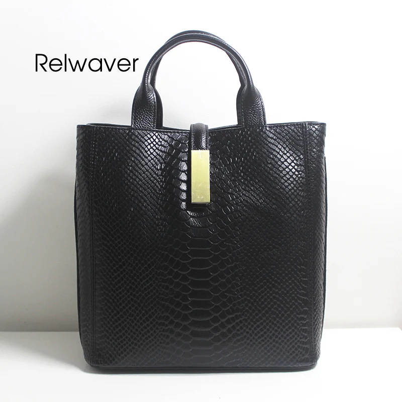 

Relwaver snake pattern genuine leather tote bag women leather handbags cowhide office lady brief business handbag women bag