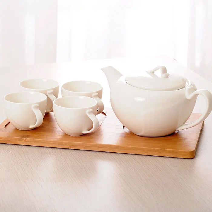  Modern Tea Set White Ceramic Porcelain Coffee Milk Mug Pot 700ml Water Kettle 100ml Cups Drinkware  - 33034731345