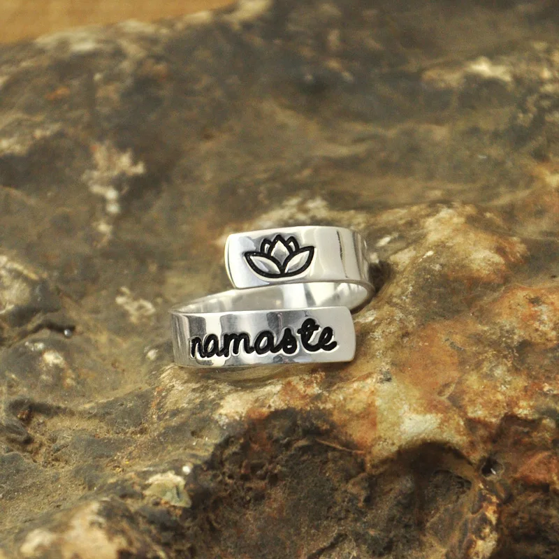 Hamsa hand ring, Namaste Wrap Ring customizable yoga ring, secret message quote jewelry personalized