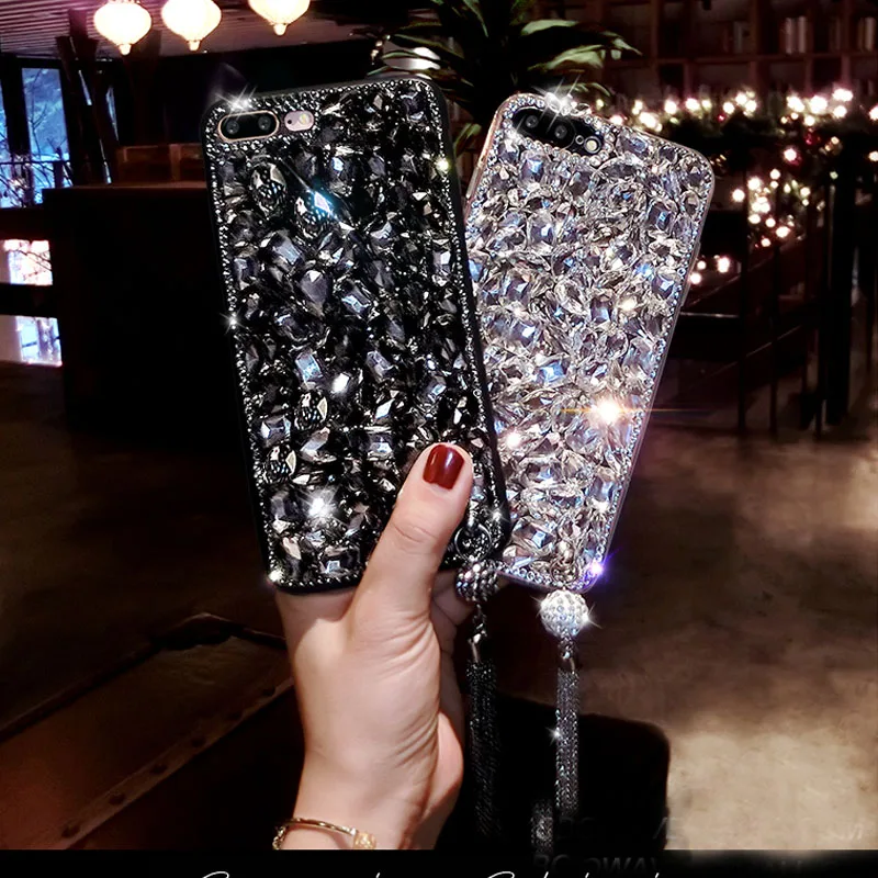 

Rhinestone Diamond Cover Case For XR Xs Max Bling Shell soft Phone Jewelled Case For iPhone 6 6S 7 8 Plus Galaxy S10 S9 S8 S7