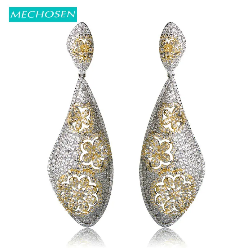 

MECHOSEN Sparkling Cubic Zirconia Drop Earrings For Women 2 Tones Plating Ear Piercing Max Brincos Fashion Naija Wedding Jewelry