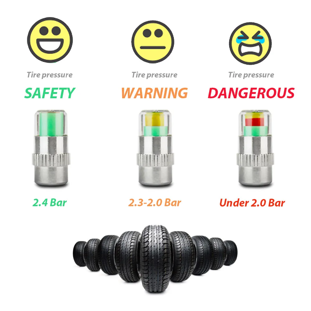 4x монитор давления в шинах клапан стволовых колпачков Датчик Индикатор 3 цвета глазное оповещение