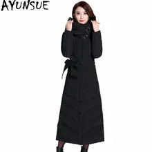 AYUNSUE, Модный женский пуховик, с капюшоном, белый утиный пух, пальто, женская длинная парка, одноцветная, с подкладкой, куртки, Casaco De Inverno, WXF393