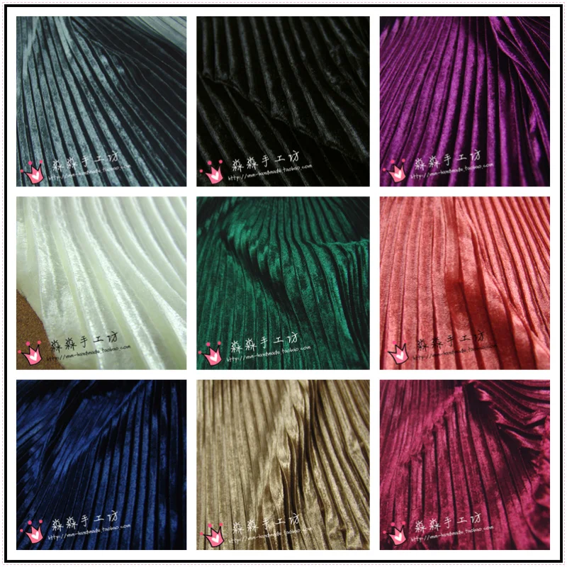 Pure DIY and soft pleat accordion fold fabric crumpled golden velvet