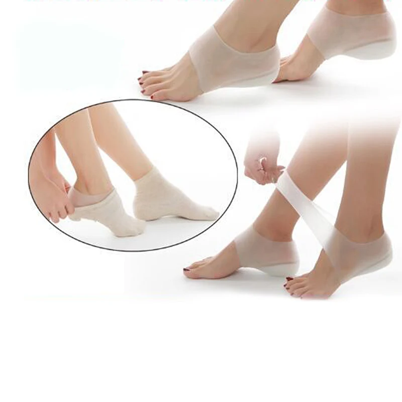 Unisex Invisible height increase socks heel pads insoles silicone foot massage Adjustable Hard Wearing Insoles 2 4