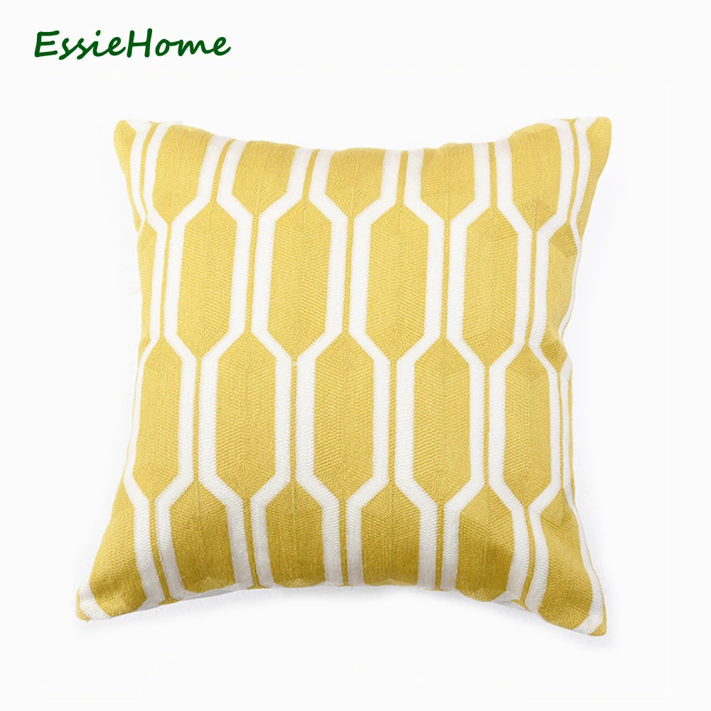 

ESSIE HOME 45x45cm High End Full Embroidery Digital Geometric Pattern Modern Yellow Cushion Cover Pillow Case