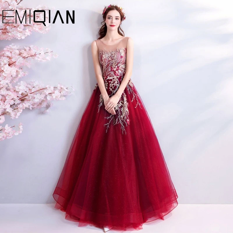 NEW Designer A Line O Neck Lace Long Evening Dresses Formal Prom Party Dress robe de soiree Lace-up Back