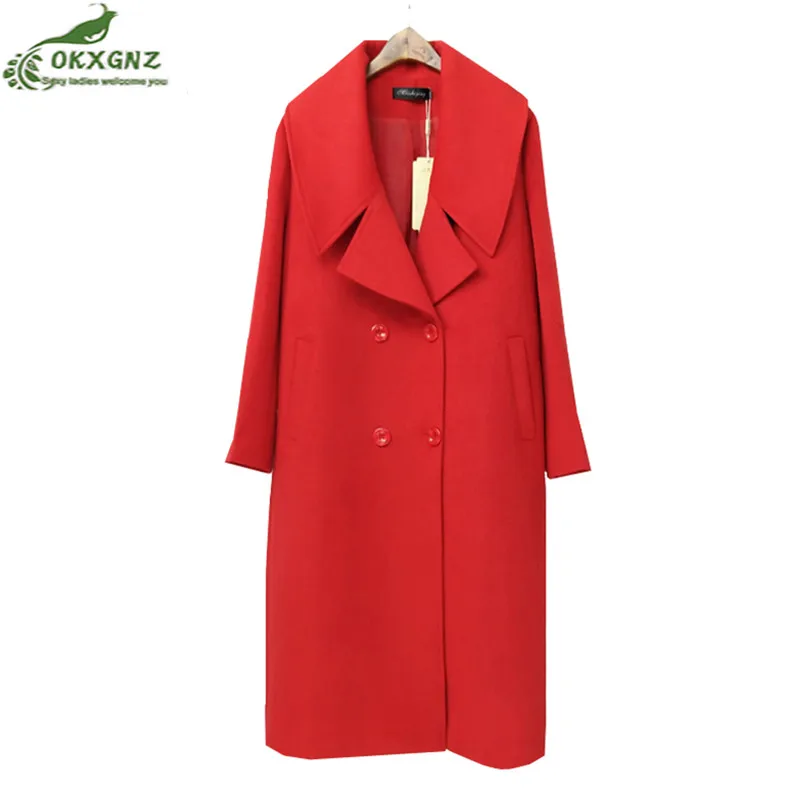 

2019 Autumn Winter Women Wool Coat Loose Imitation Cashmere Outerwear Padded Lining Overcoat Fashion size XL-6XL Woolen jacket