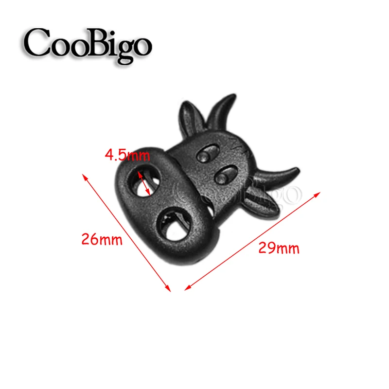 

10~500pcs Pack Black Ox Cow Head Plastic 2 Hole Cord Lock Toggle Stopper for Paracord Sportwear Garment Accessories#FLS039-B