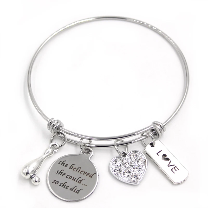 

1PC Stainless Steel Bowling Bangle Bowling Bracelet Charm Bracelet bowling jewelry gifts for Bowling Players Pulsera