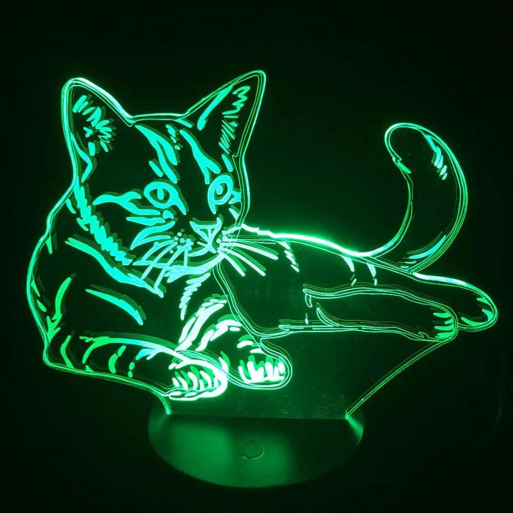  3D Vision Kitten LED Night Light 7 Colors Change Cute Cat Desk illusion Lamp Bedroom Home Party Dec