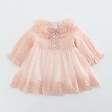 Новое Брендовое платье для маленьких девочек; сезон весна-осень; кружевные сетчатые платья принцессы с цветами; Милая Одежда для девочек;