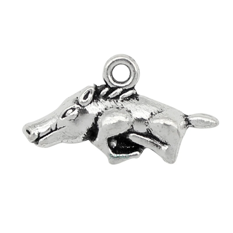 

10pcs/lot-Antique Silver Wild Boar Charms Pendant, Pig Charms 2 Sided 22x13mm