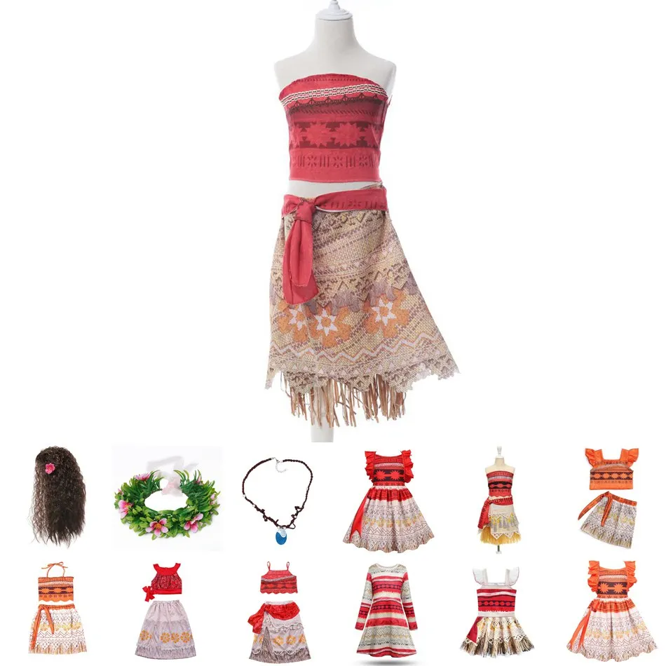 

MUABABY Moana Dress for Little Girls Vaiana Adventure Outfit Children Summer Princess Costume with Moana Necklace Kids Clothes