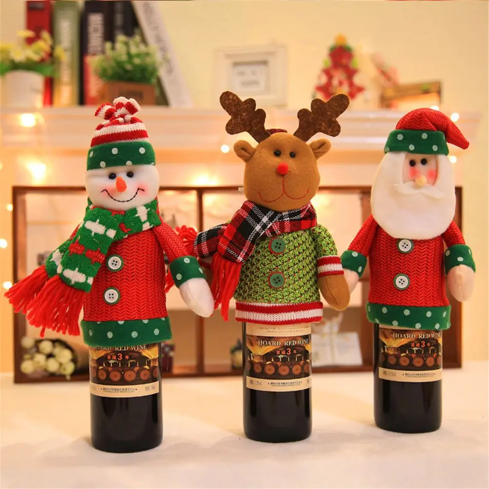 Новогодний Декор бутылки комплект Рождество крышку бутылки вина вязаный свитер Санта Клаус дизайн для вечерние фестиваль украшения