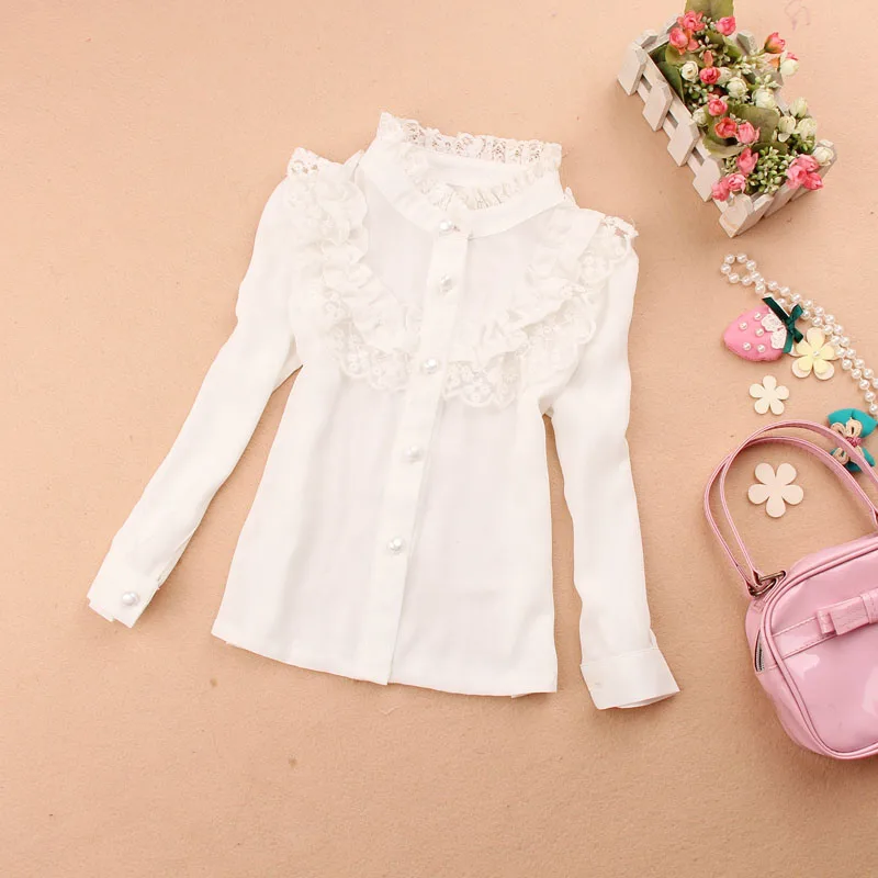 

2019 Autumn girls clothes children clothing school girl white blouse princess lace chiffon child shirt kids clothes blusas 2-16Y