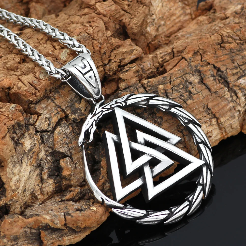 Мужское ожерелье с подвеской в виде дракона из нержавеющей стали Viking Valknut