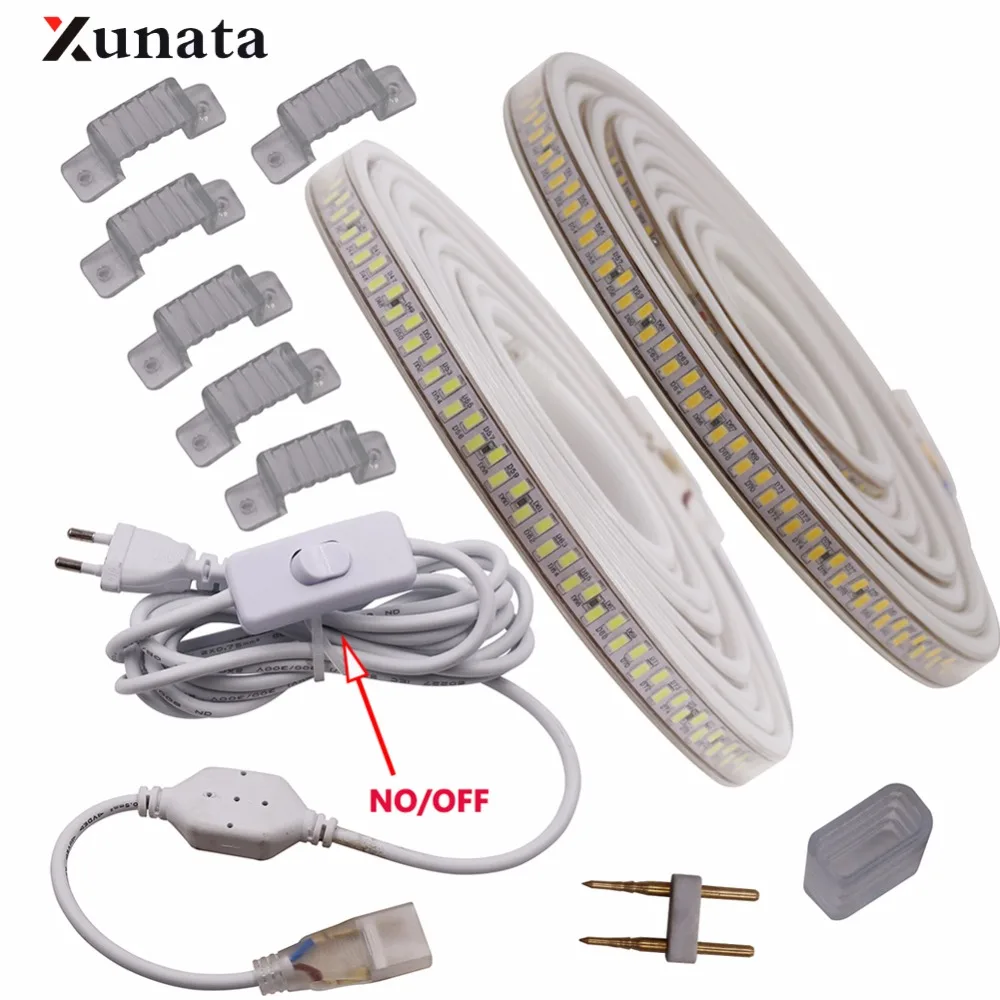 #Best Super bright 220V 5730 5630 led strip 120leds m waterproof tape Cold white warm white with 3m on off switch