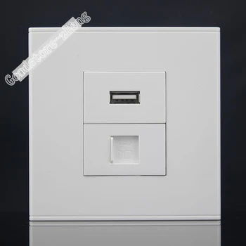 

Wall Socket Plate 2 Ports ONE Network RJ45 Cat5e LAN & USB Socket Panel Faceplate Outlet Adapter 86*86mm Home Adapter