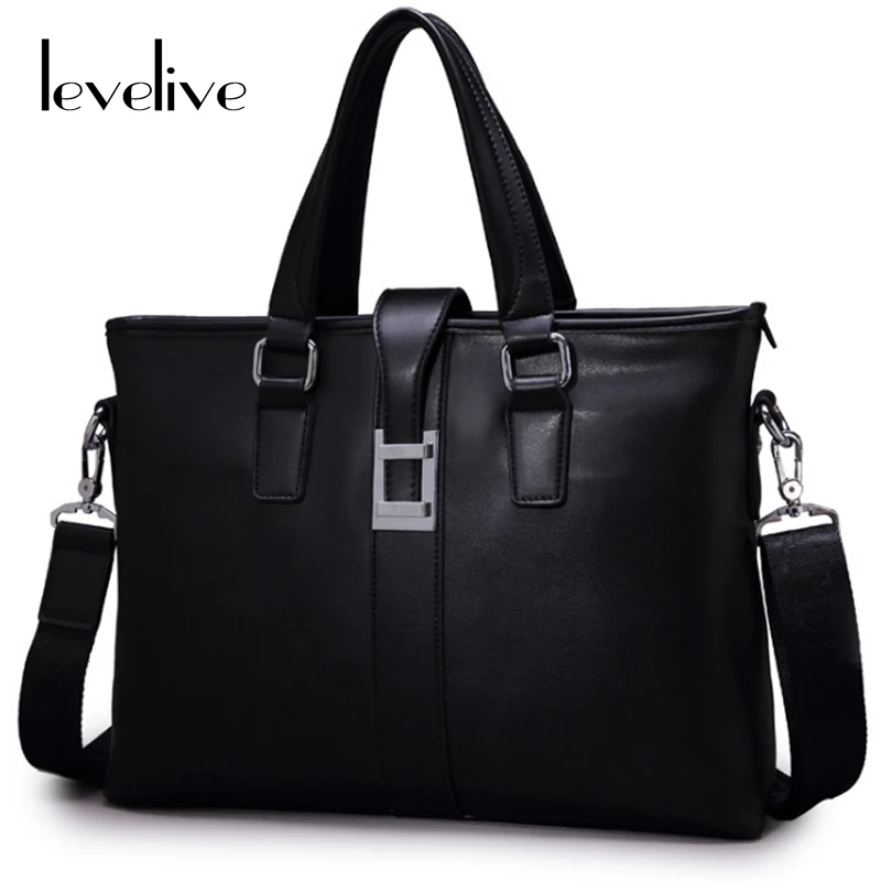LEVELIVE Fashion Mens Designer Black Briefcases Men Leather Handbag Shoulder Messenger Bag Men&#39;s ...