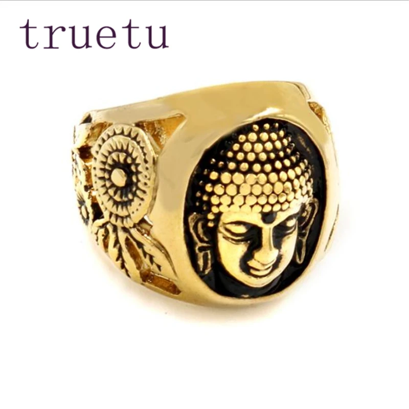 Truetu mens ring Sakyamuni Buddha ring 316L Stainless Steel Gold