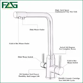 FLG 100% Copper Gold Finished Swivel Drinking Water Faucet 3 Way Water Filter Purifier Kitchen Faucets For Sinks Taps 242-33B