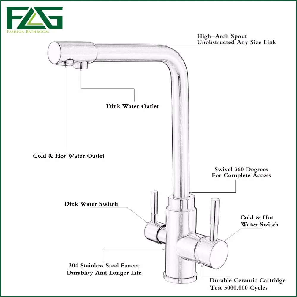  FLG 100% Copper Gold Finished Swivel Drinking Water Faucet 3 Way Water Filter Purifier Kitchen Fauc - 32789230275