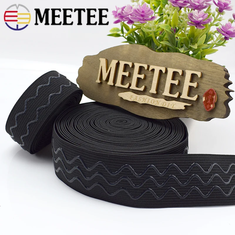 Meetee 2/5/10 м 2-4 см является допустимой Non-slip Эластичная лента волны силиконовые эластичные лямки ремня DIY спортивная одежда наручи аксессуары для шитья