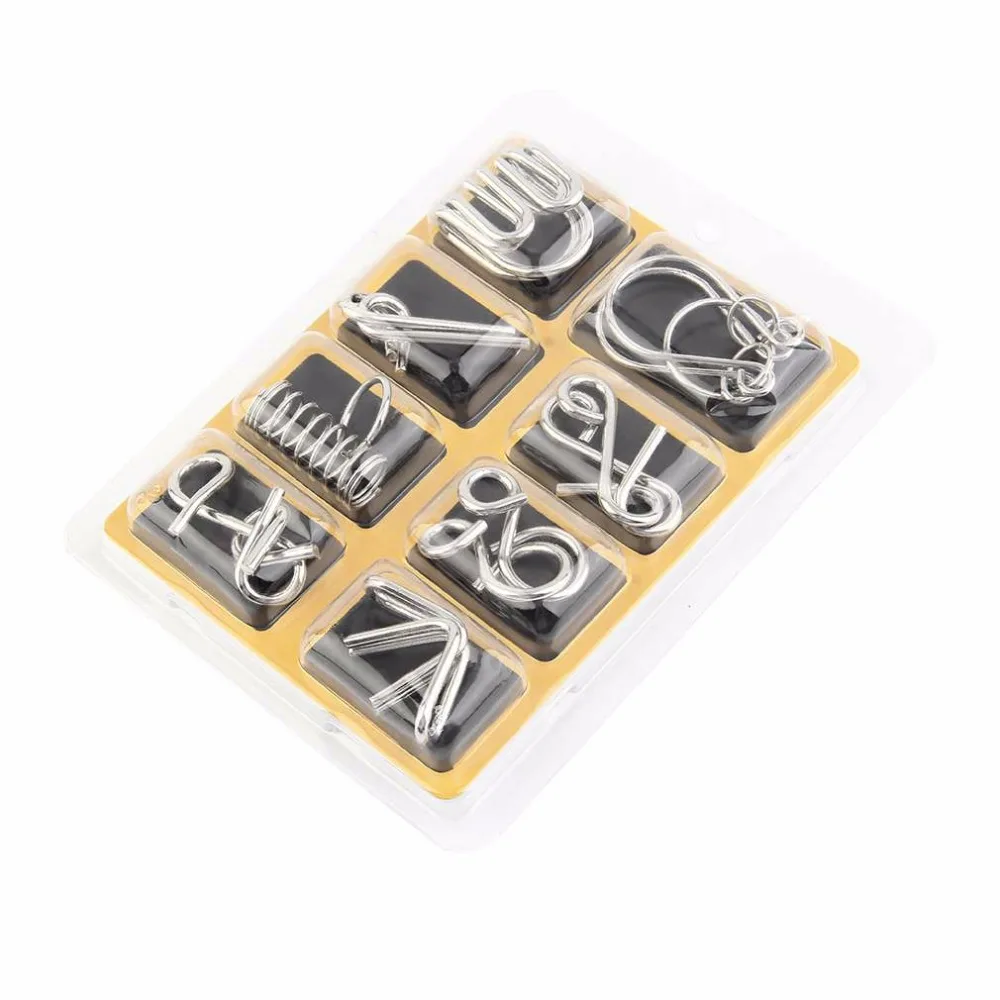 Hot! Interesting 8Pcs/Set Classic IQ Metal Puzzle Brain Teaser Disentanglement Wire Puzzles Game Toy for Children Kids New Sale