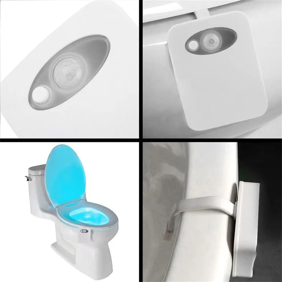 

5 PCS Smart LED Human Motion Sensor Night Light With 8 Color Toilet Seat Lamp
