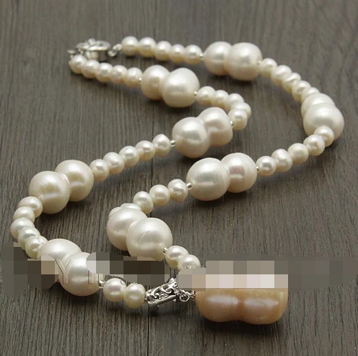 

FREE SHIPPING>>>@@ AS4468 beautiful AA 4-5mm White akoya Pearl+20mm white pink Baroque pearl necklace
