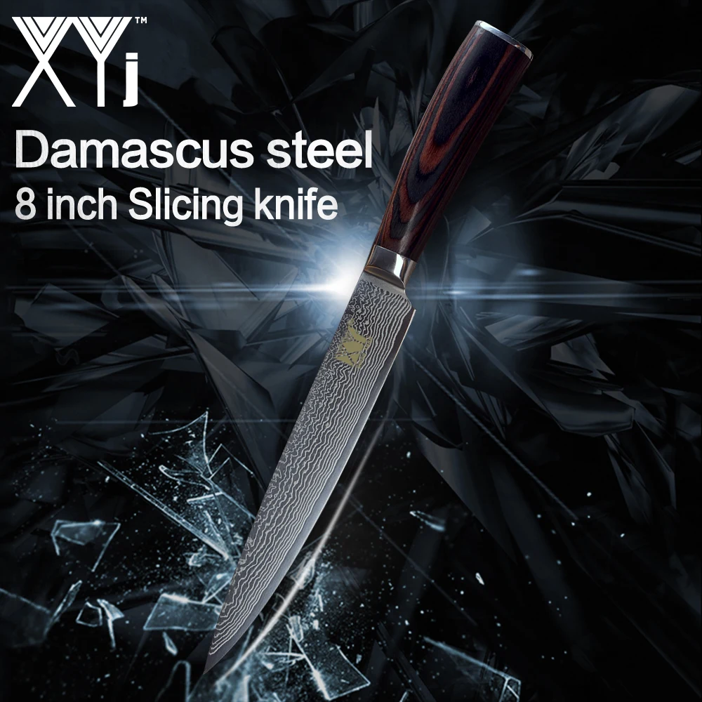 

XYj Kitchen Knife 8 inch Japanese Damascus Steel Slicing Knife VG10 Color Wood Handle Meat Kitchen Cooking Tool New Arrival 2018