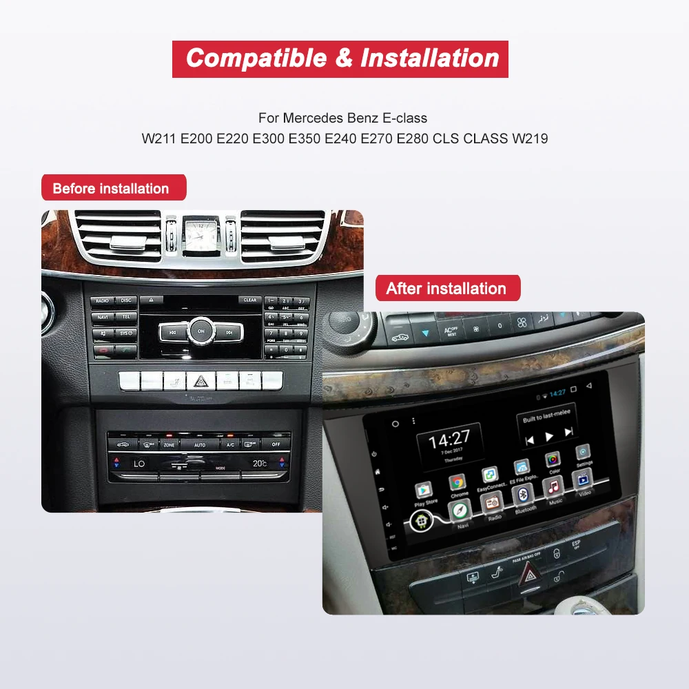 Excellent BONROAD Android Car Multimedia Player Stereo For For Mercedes/Benz/E-Class/W211 W219 W463 CLS350 CLS500 CLS55 E200 E220 E240 E27 4