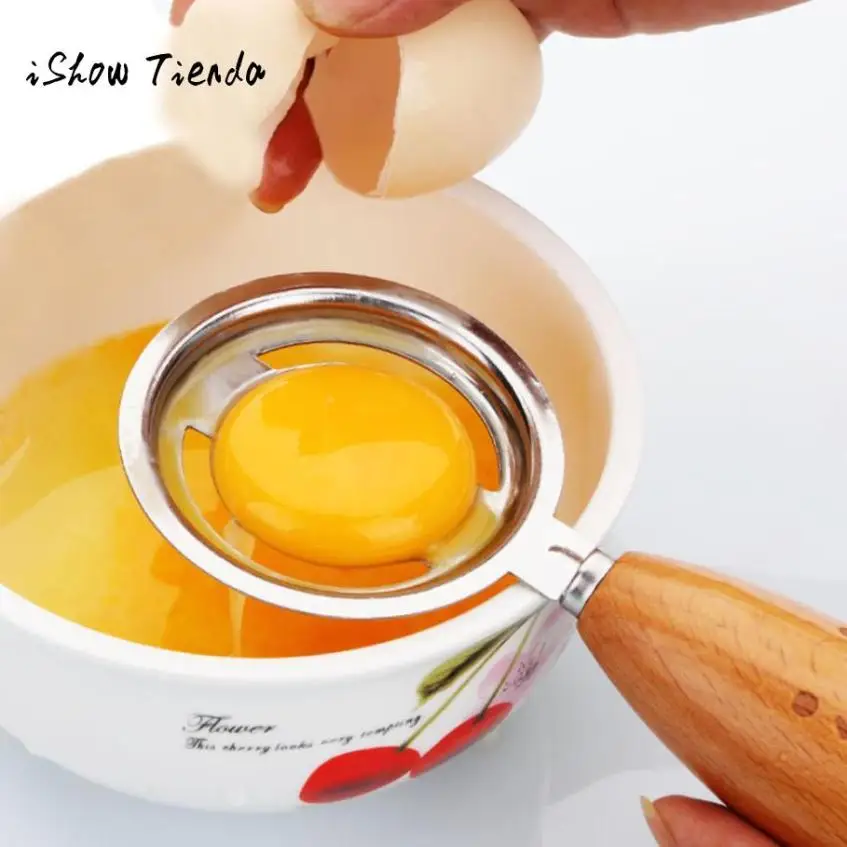 

Wooden Handle With Smile Face Egg Yolk White Separator Divider Kitchen Tool cooking eggs baking accessories cozinha criativa