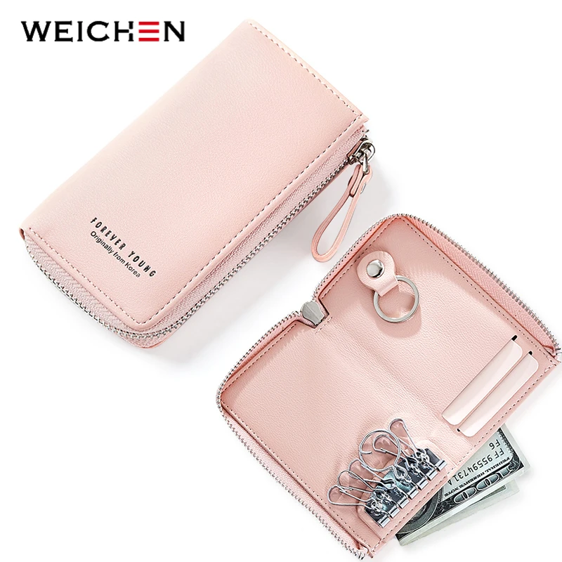 WEICHEN Lady font b Key b font font b Wallet b font Women PU Leather Solid