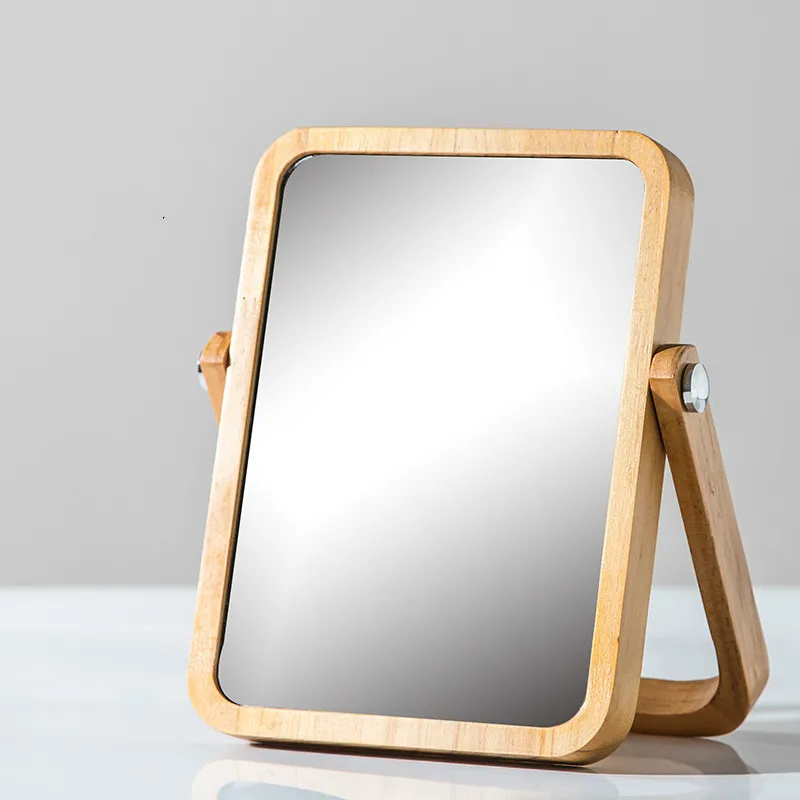 Espejo de maquillaje europeo, accesorios de baño de madera, espejo de decoración de escritorio, espejo de tocador cosmético de alta claridad