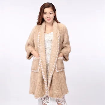 

Women Pure Hand-kintted Real Mink Fur Long Coat Autumn Winter Slim Thicker Section Mink fur coat