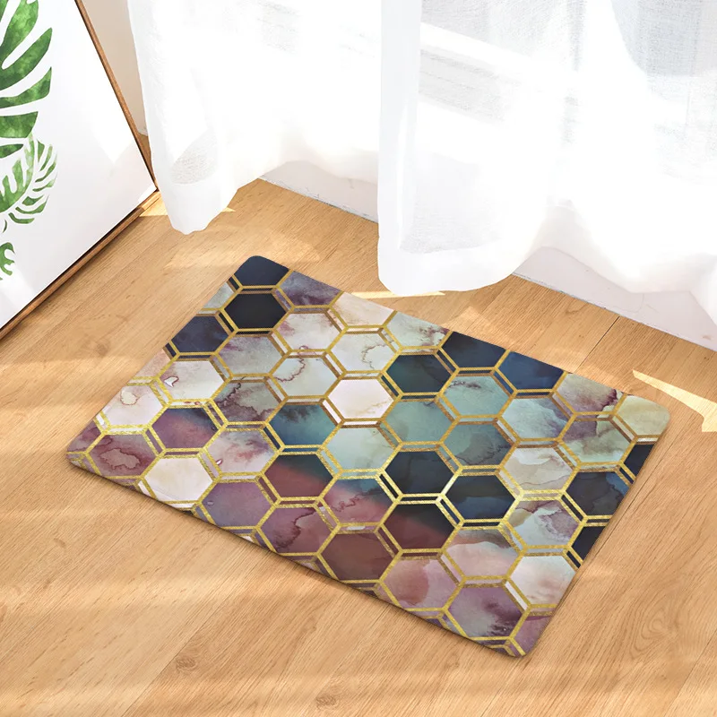 

Geometric Hive Patterns Print Soft Flannel Doormat Carpets Mats Floor Kitchen Non-slip Bathroom Rugs