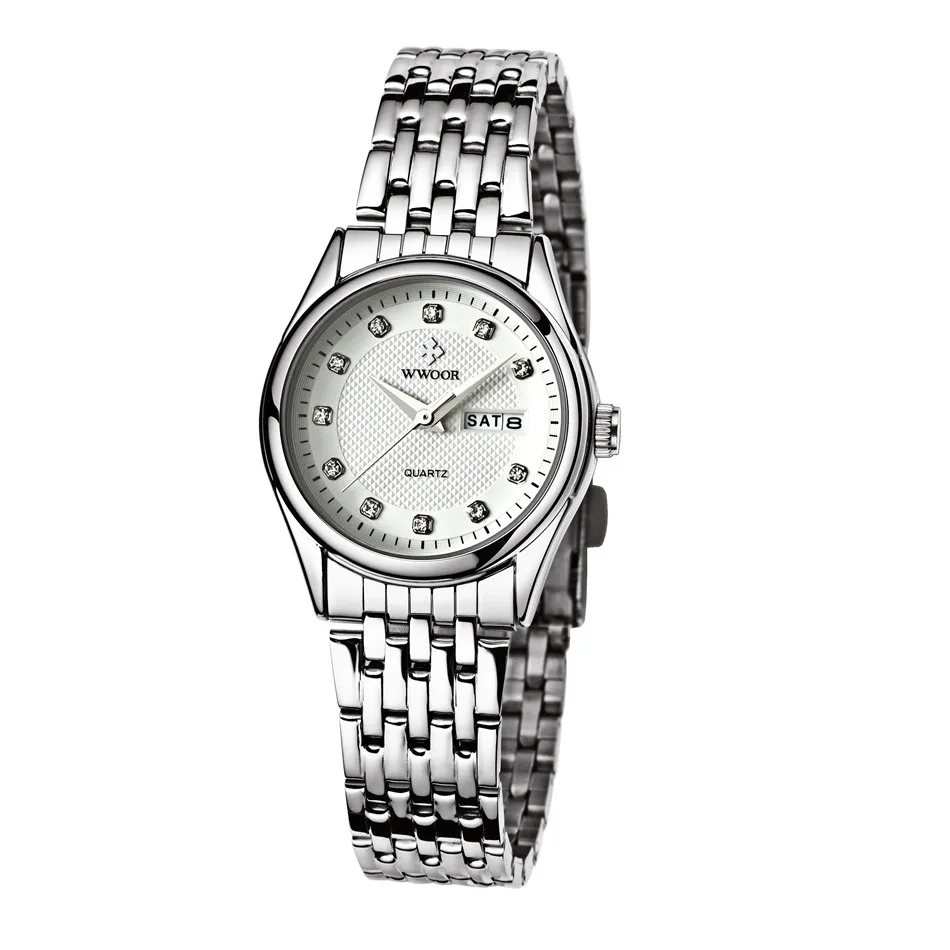 WWOOR кварцевые аналоговые стальные часы брендовые роскошные женские 50 м водонепроницаемые часы с датой Женские повседневные спортивные наручные часы Montre Femme - Цвет: Серебристый