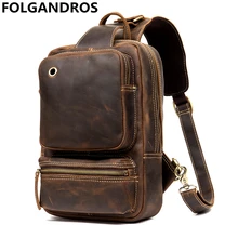 Брендовая дизайнерская мужская нагрудная сумка из натуральной кожи, новая модная винтажная сумка через плечо из воловьей кожи
