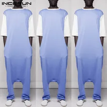 INCERUN, модный мужской комбинезон, пэчворк, половина рукава, вырез лодочкой, свободные штаны с заниженным шаговым швом, мужские комбинезоны,, хип-хоп комбинезоны, мужские S-5XL