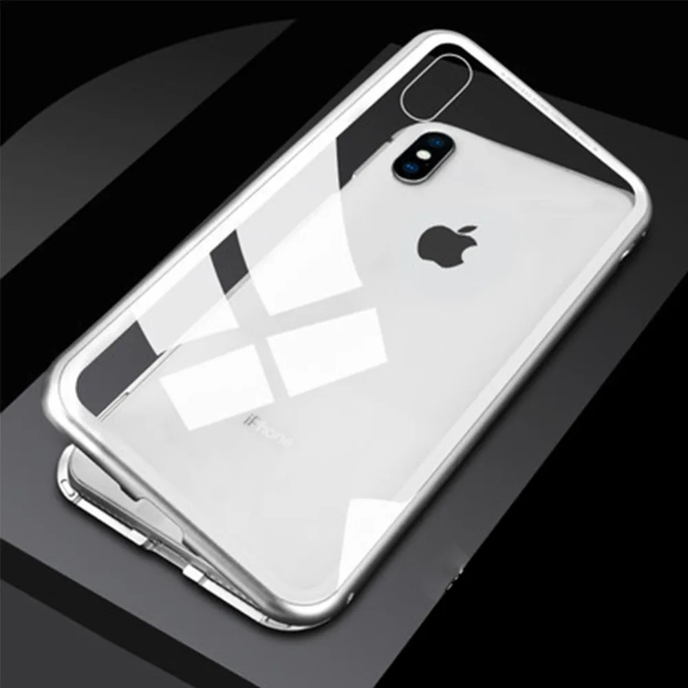 

Clear Case for iPhone 7/8 Plus, Slim Bumper [Magnetic Adsorption] Tempered Glass Screen Cover Front and Back Case Aluminum Metal