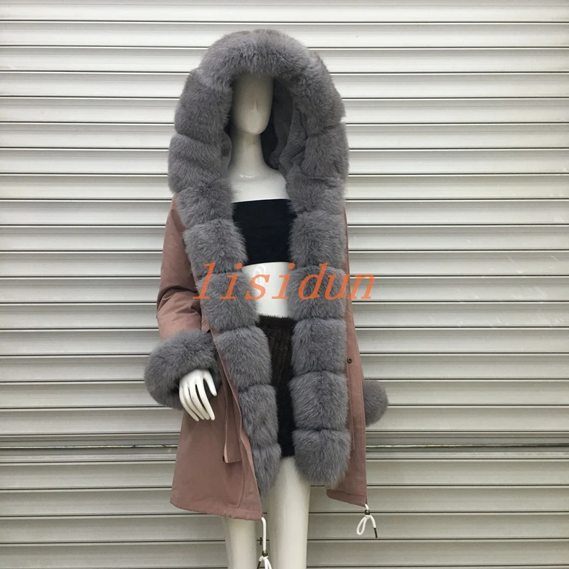 

2018 Real fur coat fox parkas winter jacket coat women parka big real raccoon fur collar natural fox fur liner long outerwear