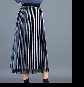 6 цветов, осенне-зимняя модная Женская эластичная плиссированная свободная бархатная юбка с высокой талией, повседневные осенние велюровые юбки для женщин - Цвет: blue