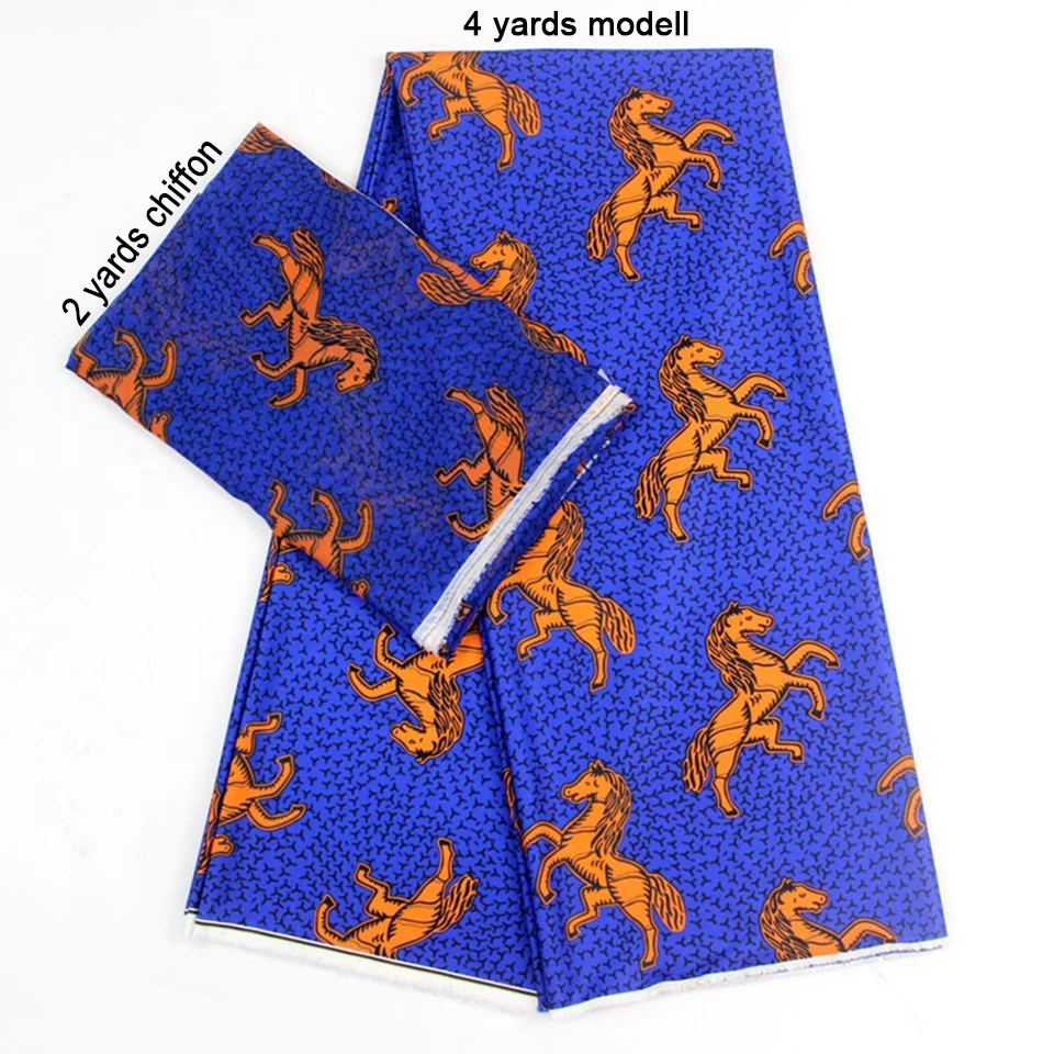

2 Pcs Set 4 Yards African Ankara Prints Modell Material & 2 Yards Chiffon Ankara Chiffon Fabric YBXM-13