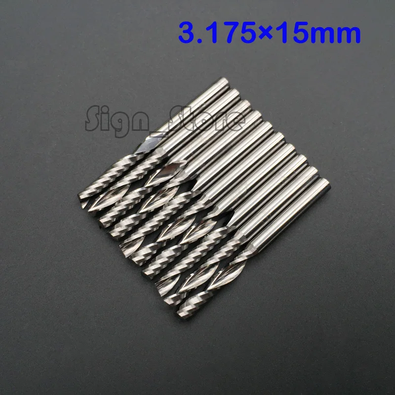 

10pcs 1/8" Carbide endmill single flute spiral CNC router bits 15mm