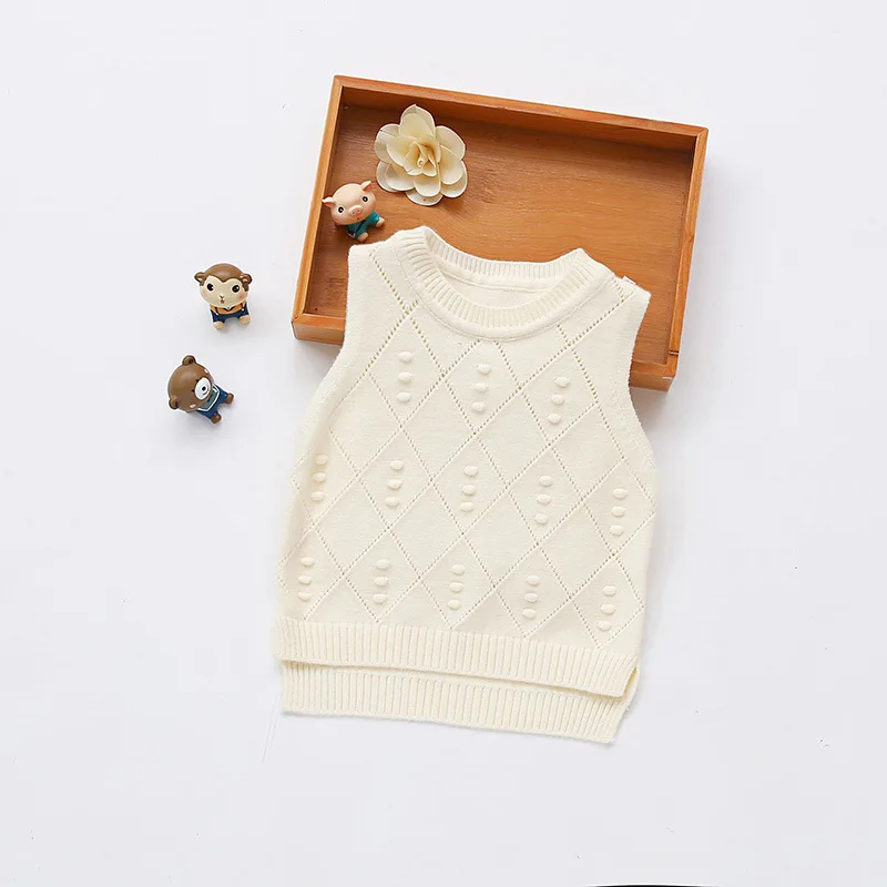 Hollow Out Baby Girl Sweater Vest Diamond Pattern O-Neck Sweet Princess Sleeveless Outfit Children's Knitting Pullover High Quality (12)