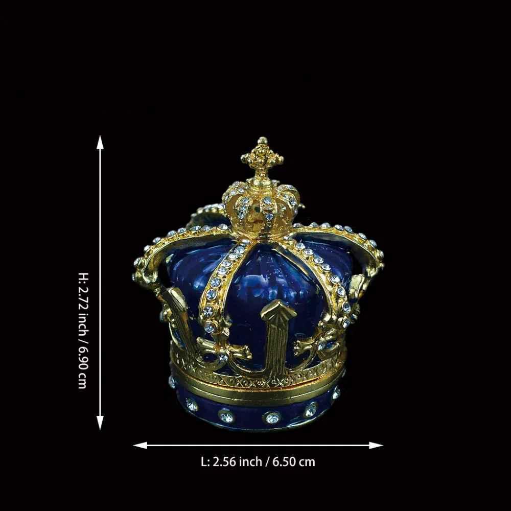 QIFU металл ремесло красивый синий корона кольцо коробка