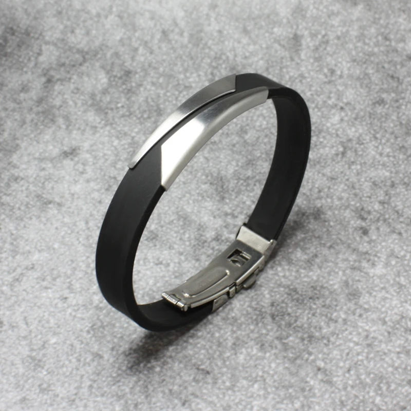 Черные спортивные силиконовые браслеты мужские из нержавеющей стали с геометрическим шармом ювелирные изделия геометрические стальные аксессуары в стиле панк манжета браслет